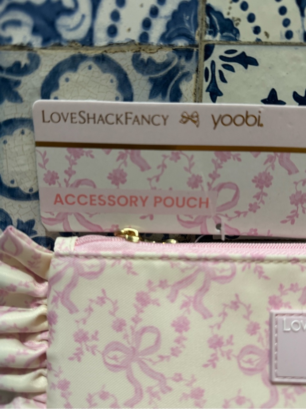 LoveShackFancy Pink Ruffle Bow Accessory Pouch - Picture 3 of 3